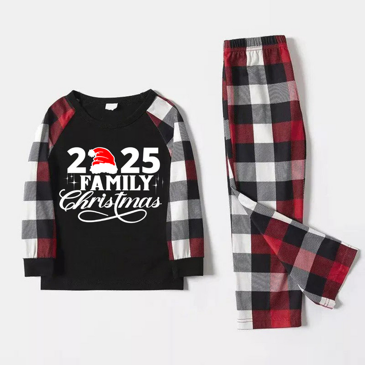 Drune | "2025 Familie Weihnachten" Schrift Druck Rot & Schwarz & Grau & Weiß Karierte Familie Passende Pyjamas