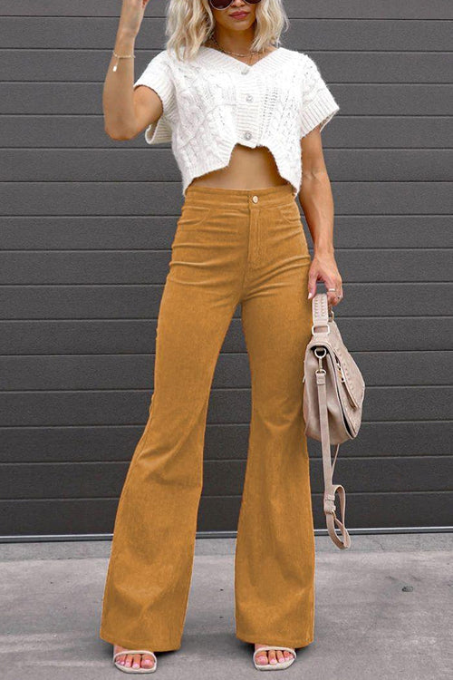 Drune | Rosiedress Ein-Knopf-Baumwollcord-Flare-Hose mit Taschen