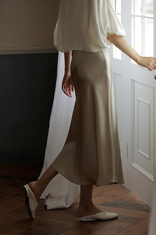 Drune | Rosiedress Hohe Taille Bequemer Satin Midi Rock