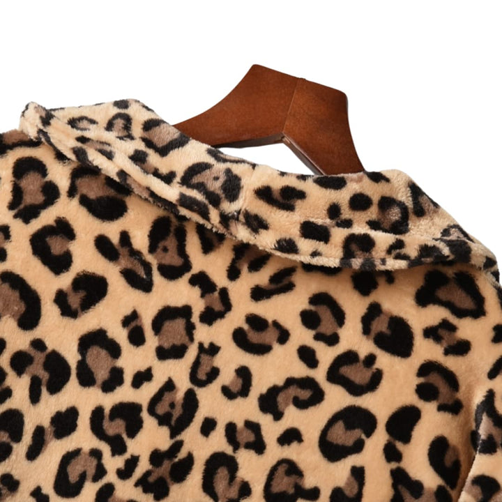 Drune | Plus Size Leopardenmuster Offene Front Langarmjacke
