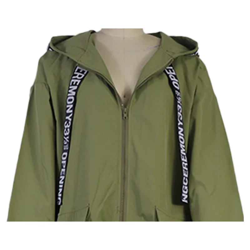 Damen Trenchcoat mit Kapuze und Auffälligem Textdesign