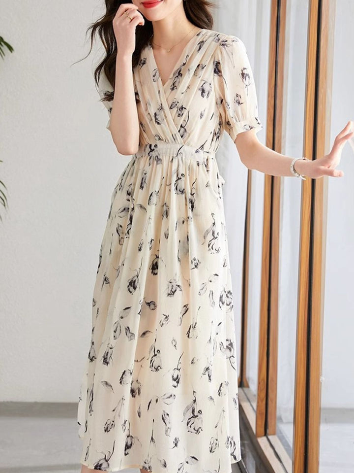 Drune | Temperament Kurzarm Chiffonkleid