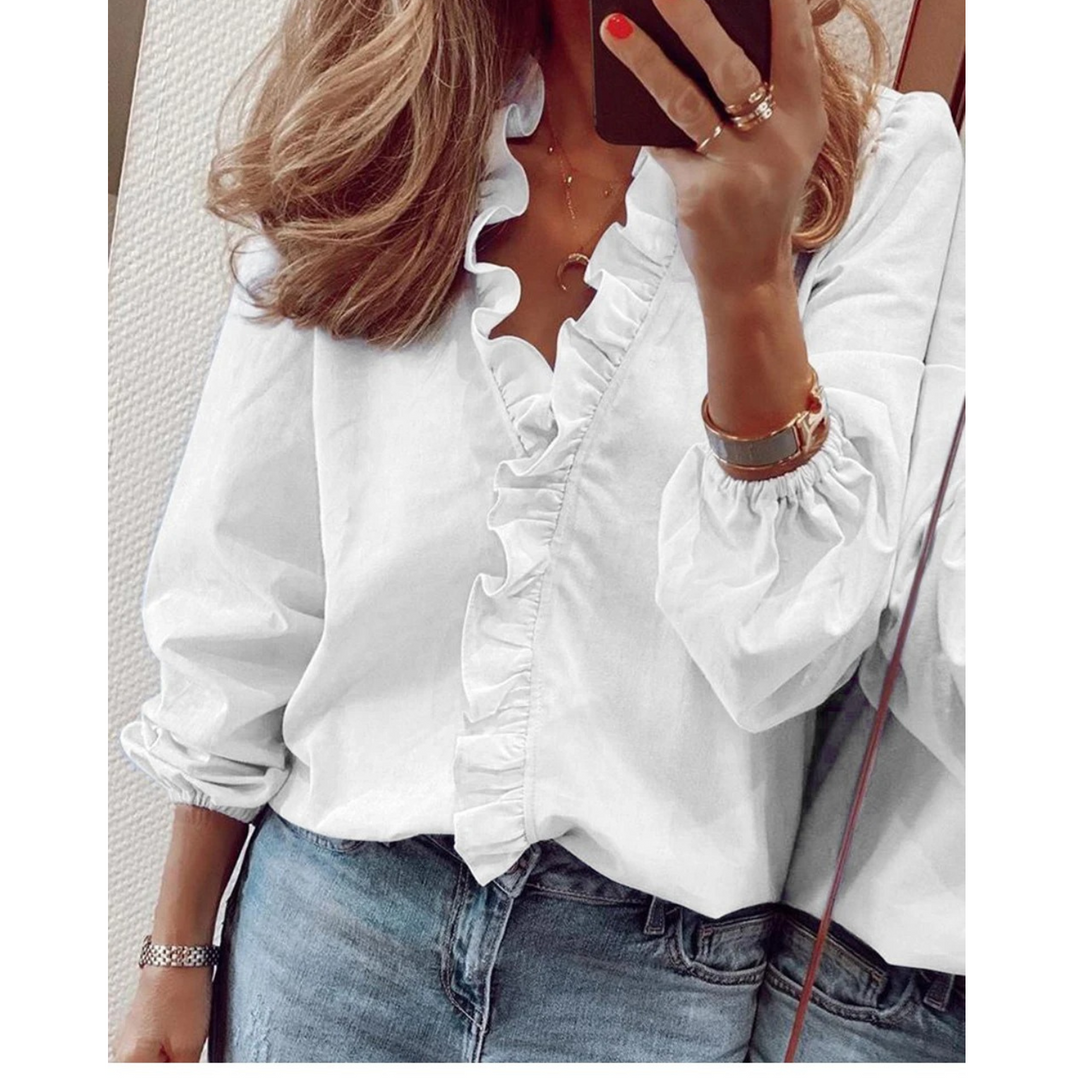 Drune | Chiffon lila Blumenmuster V-Ausschnitt Damenhemd