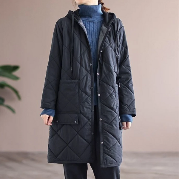 Drune | Modern langer einfarbiger gepolsterter Mantel mit Knöpfen Ideal für Herbst/Winter