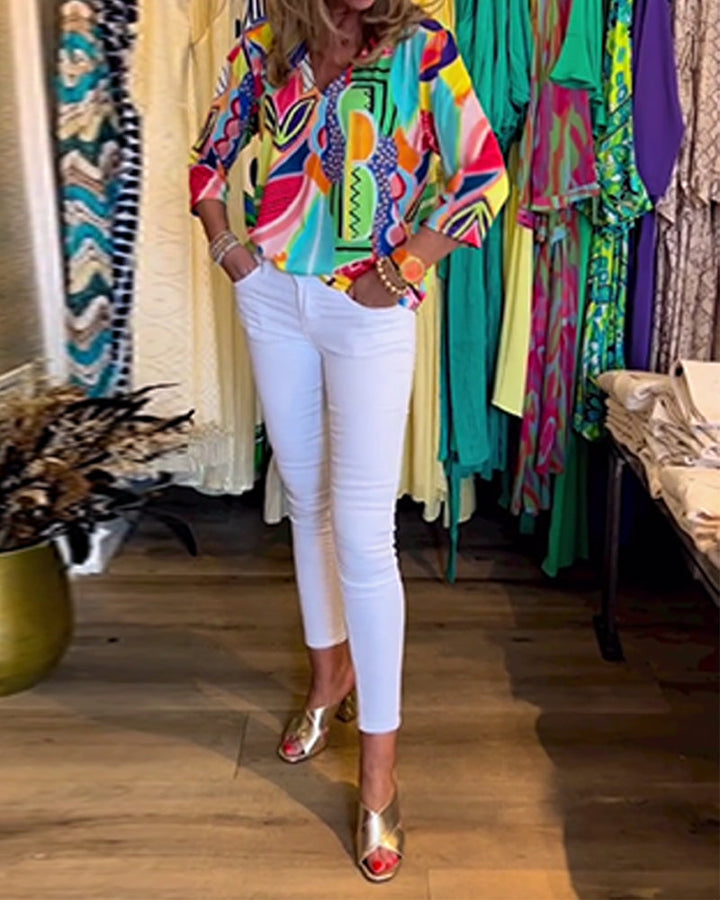 Drune | Bunte Langärmlige Bluse mit Print