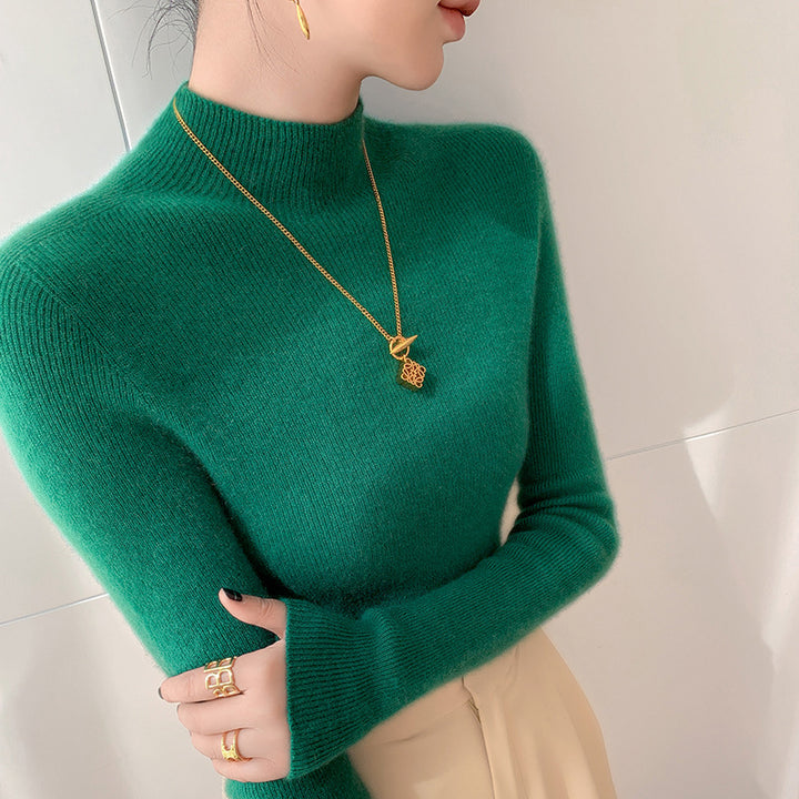 Damen-Kaschmirpullover, Stehkragen, schmal geschnitten
