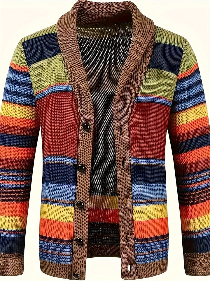 Drune | Großer Gestrickter Herren Strickjacke Mit Kontrastierenden Farben