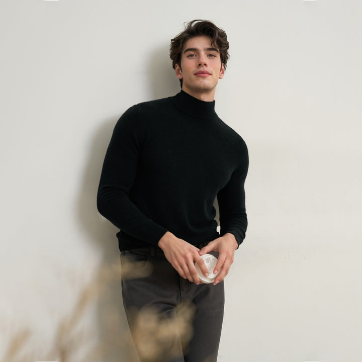 Herren-Strickpullover, Stehkragen, körperbetont