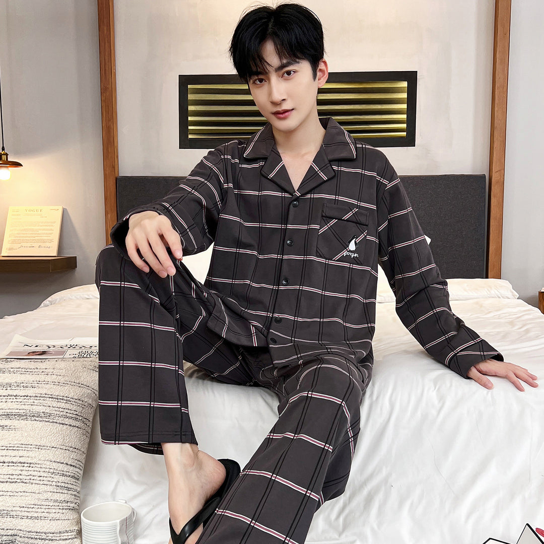 Herren-Pyjama-Set, langärmelig, mit Reverskragen