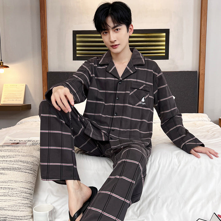 Herren-Pyjama-Set, langärmelig, mit Reverskragen