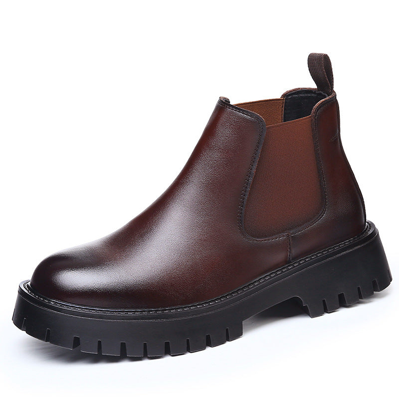 Herren-Stiefeletten, Leder, mittelhoher Absatz, rundes Design