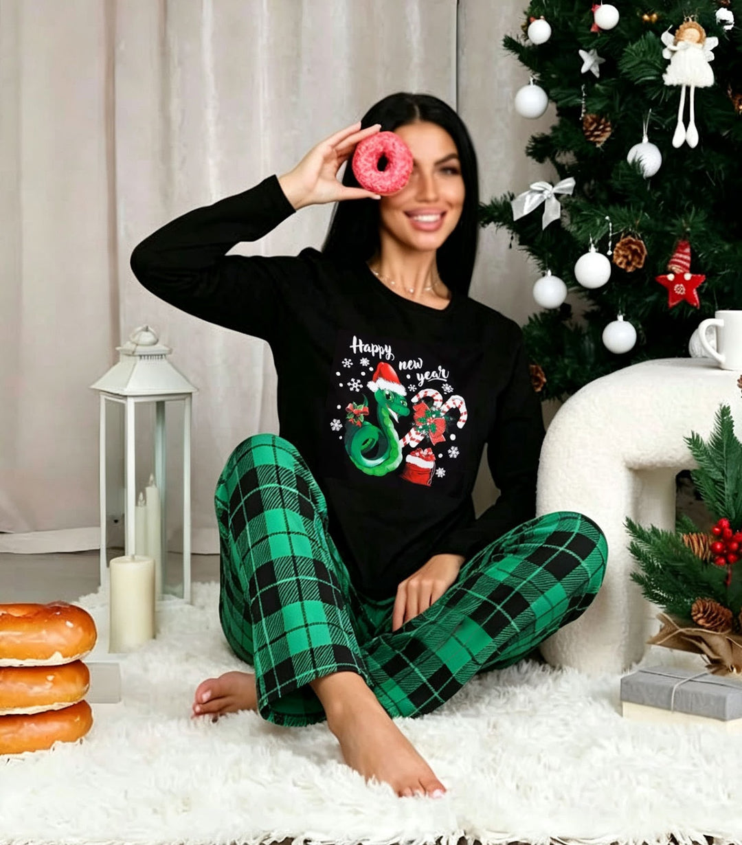Damen-Pyjama-Set, Langarm, kariert, für gemütliche Stunden