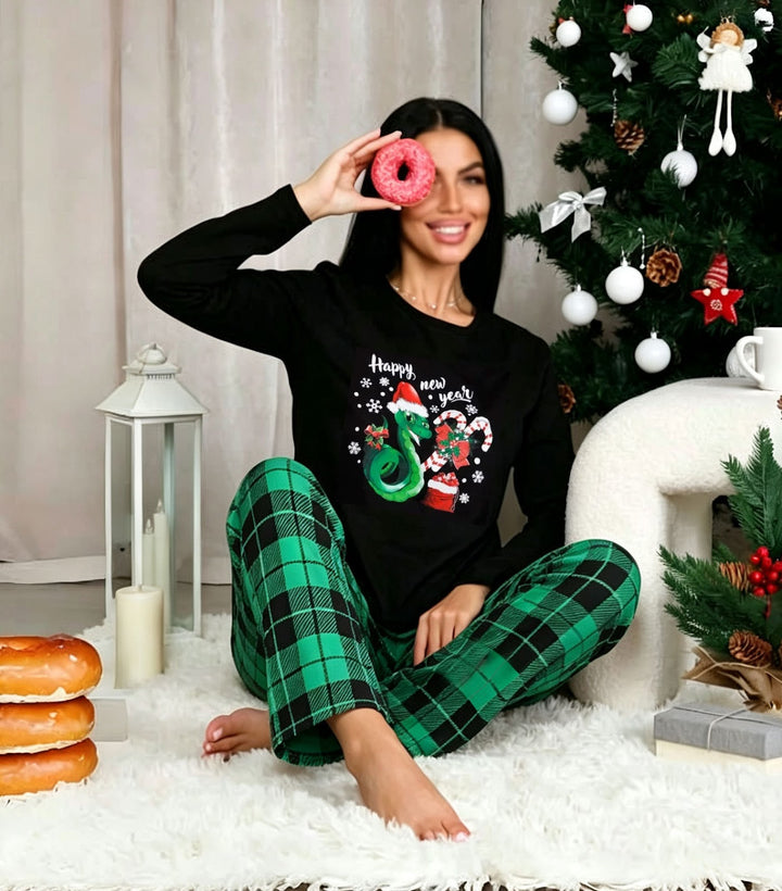 Damen-Pyjama-Set, Langarm, kariert, für gemütliche Stunden
