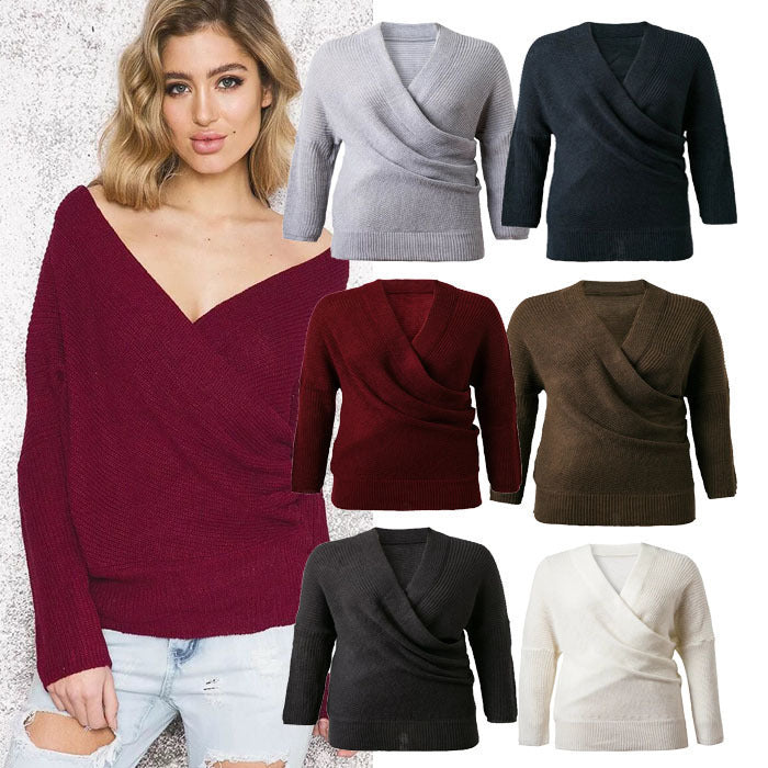 Damen Wickelpullover mit tiefem V-Ausschnitt und lässiger Passform Drune