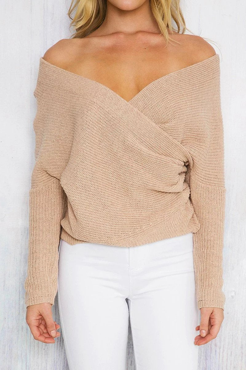 Damen Wickelpullover mit tiefem V-Ausschnitt und lässiger Passform Drune