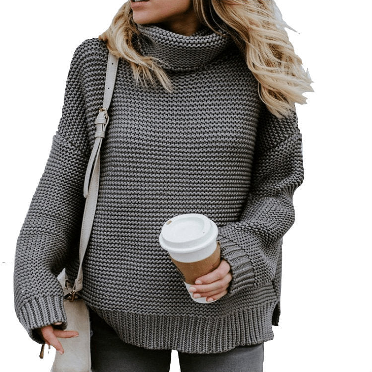 Damen GrobstrickPullover mit hohem Kragen und lässiger Silhouette Drune