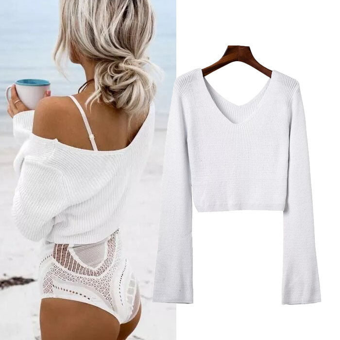Damen Lässiges Cropped Strickoberteil mit asymmetrischem Schnitt und tailliertem Rock Drune