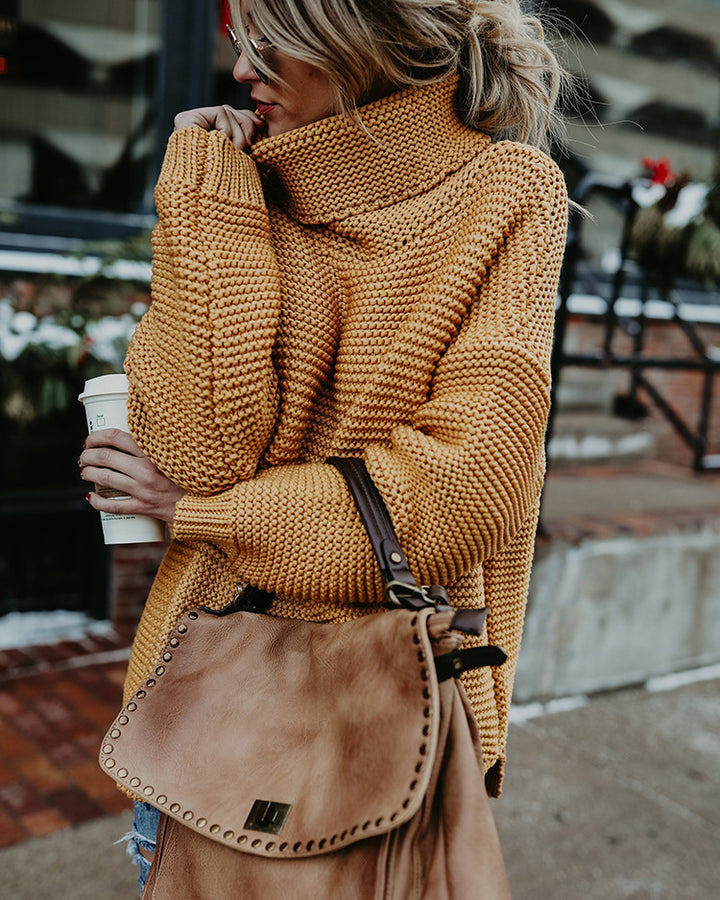 Damen Grobstrickpullover mit hohem Kragen und lässiger Silhouette Drune