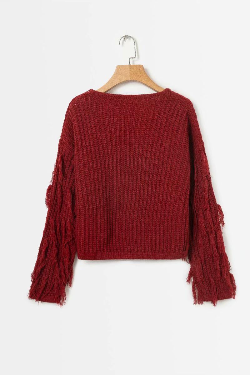 Damen Grobstrickpullover mit fransigen Ärmeln Drune