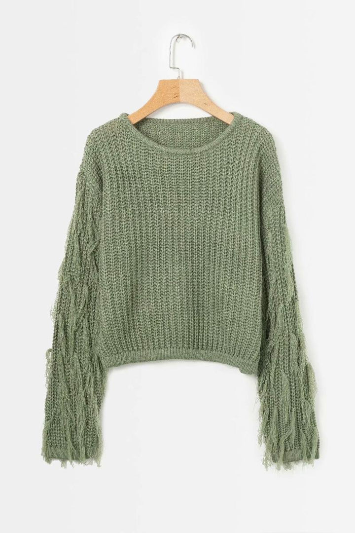 Damen Grobstrickpullover mit fransigen Ärmeln Drune