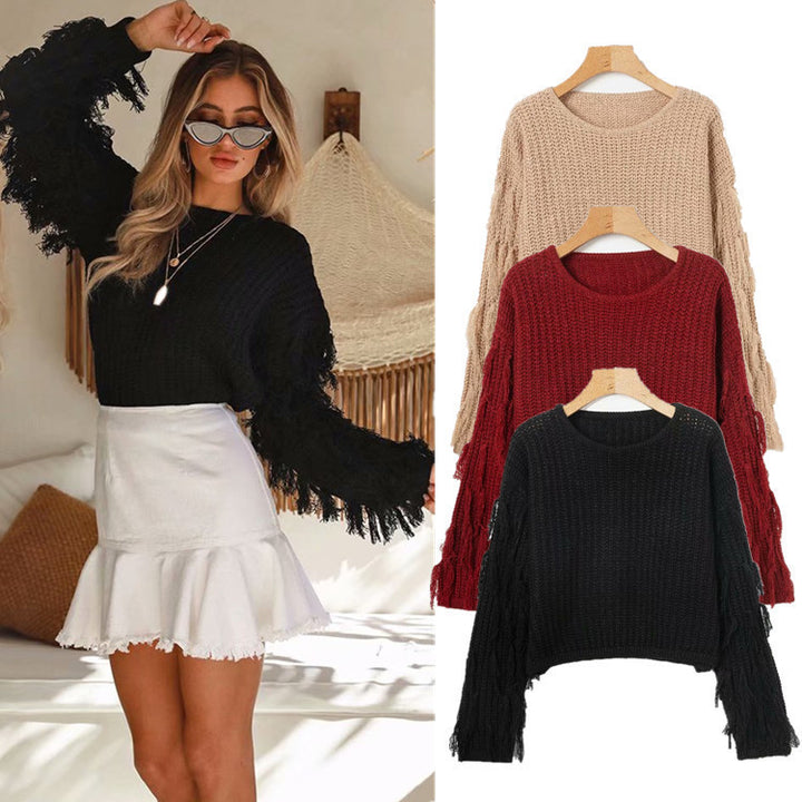 Damen Grobstrickpullover mit modischem Fransendesign und lässiger Passform Drune