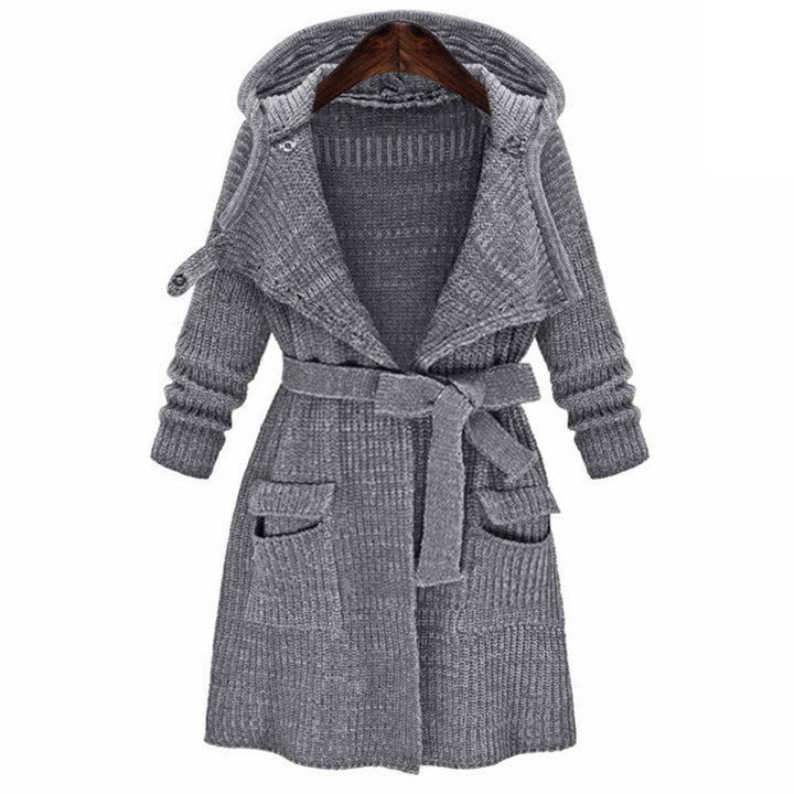 Damen Strickmantel mit Kapuze und praktischen Taschen Drune