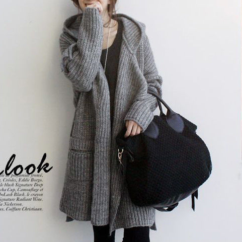 Damen Grober Strickmantel mit praktischen Taschen und modischem Gürtel Drune