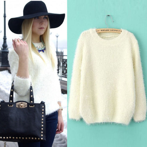Damen Flauschiger Pullover mit strukturiertem Design und Rundhalsausschnitt Drune