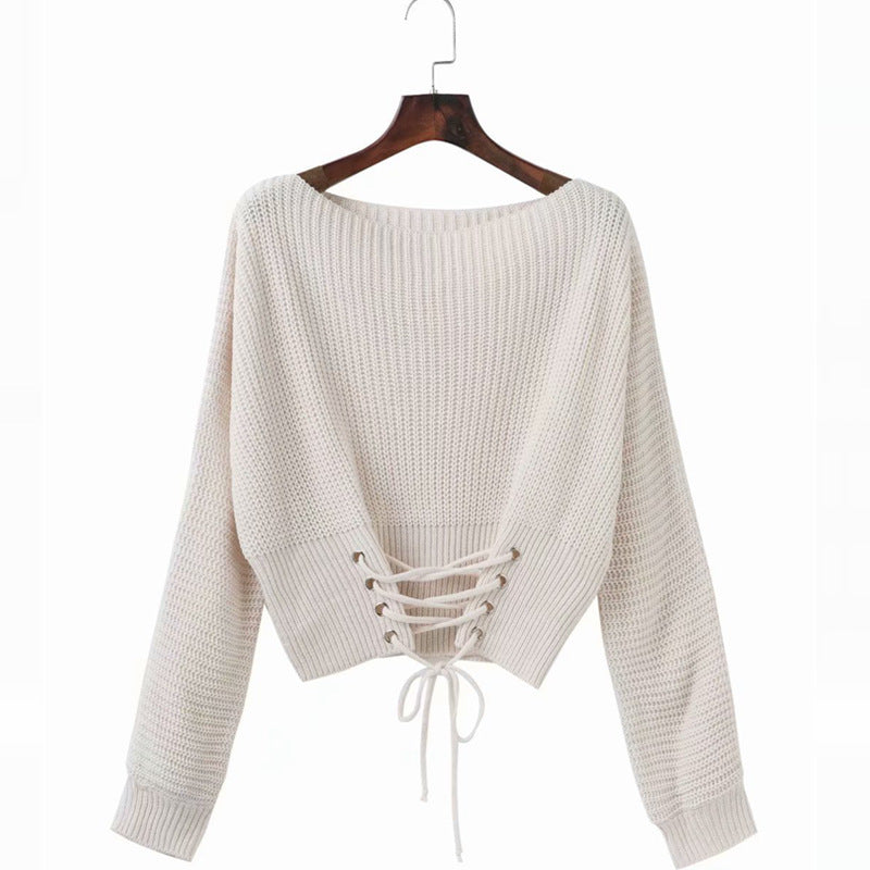 Damen Grobstrickpullover mit offenem Rücken und modischer Schnürung Drune