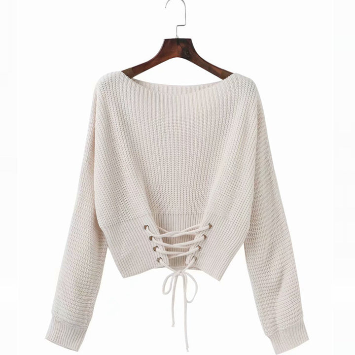 Damen Grobstrickpullover mit offenem Rücken und modischer Schnürung Drune