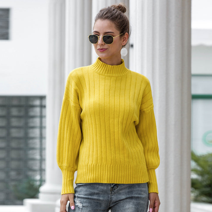 Damen Strickpullover mit hohem Kragen und voluminösen Ärmeln Drune
