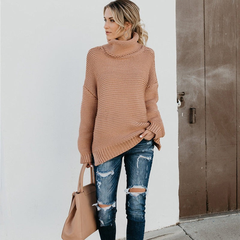 Damen Grobstrickpullover mit hochabschließendem Rollkragen und lässiger Passform Drune