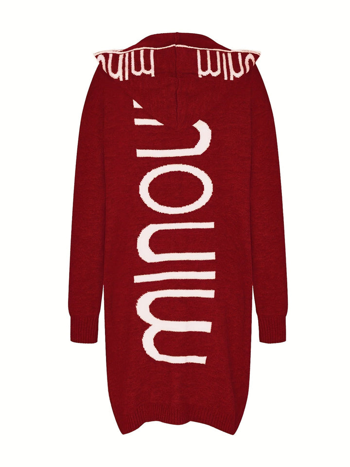 Drune | Gedruckter Kragen Kapuzen Strickjacke Für Damen - Perfekt für entspannte Tage