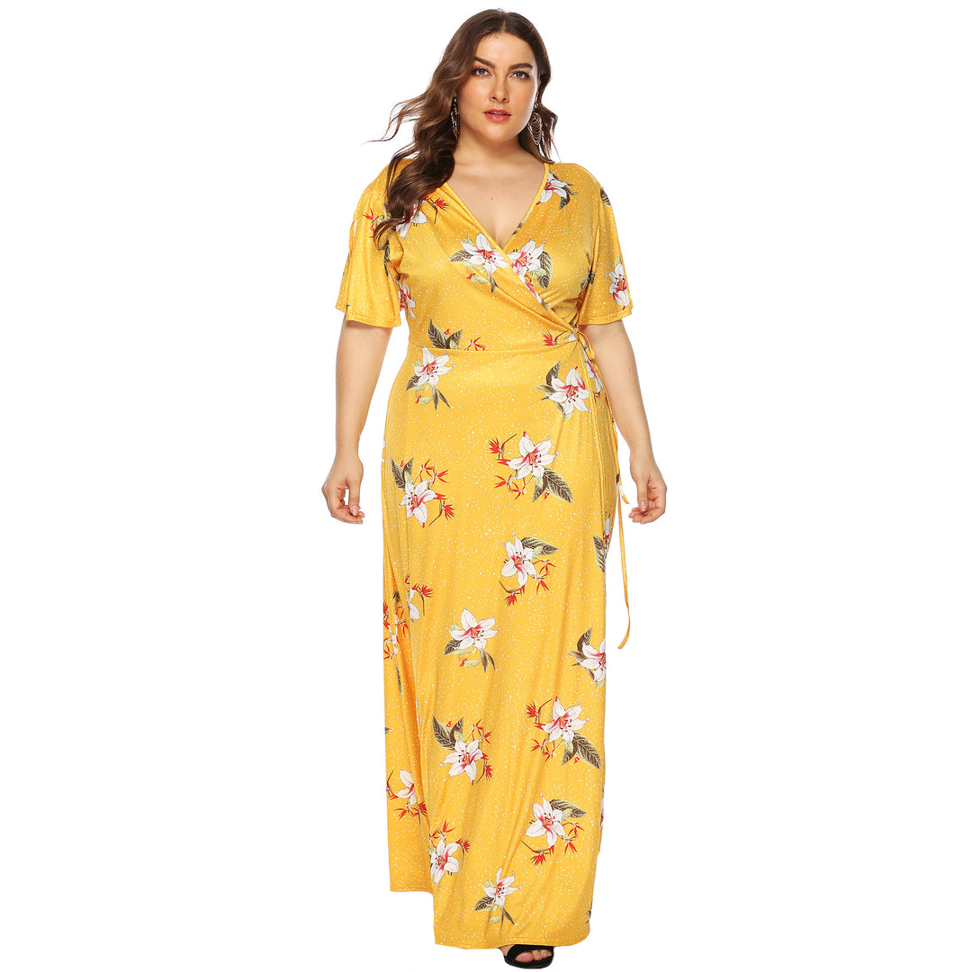 Damen Maxi-Kleid mit eleganten Flügelärmeln und tiefem V-Ausschnitt Drune