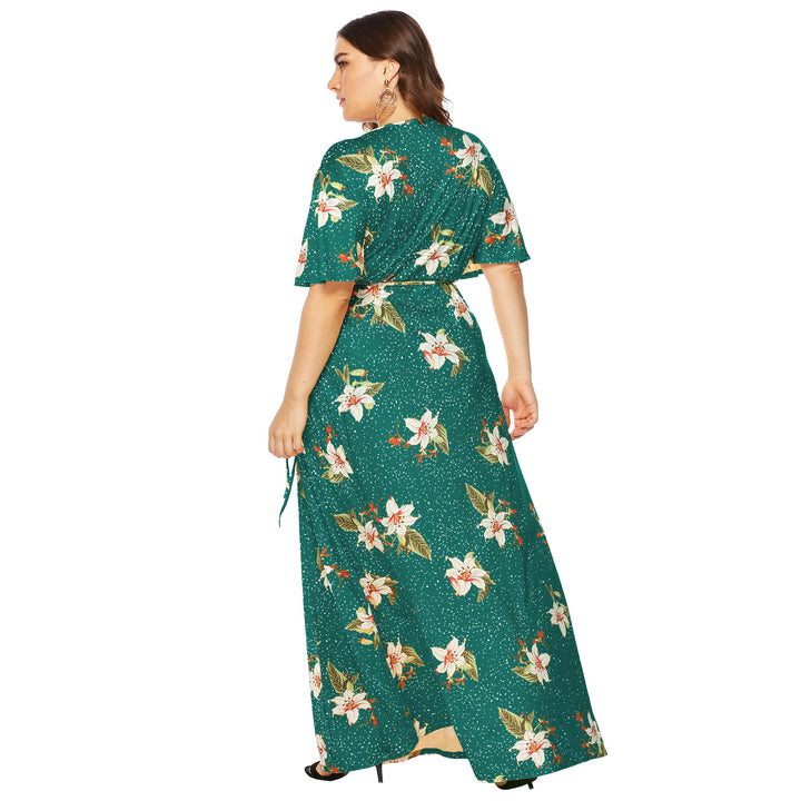 Damen Maxi-Kleid mit eleganten Flügelärmeln und tiefem V-Ausschnitt Drune