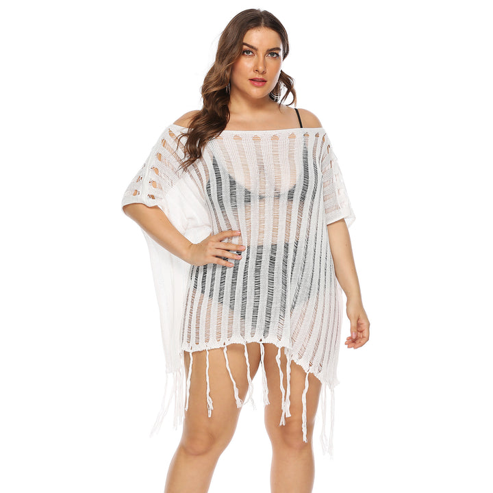 Damen luftiger Häkel-Strandüberwurf mit trendy Fransen Drune