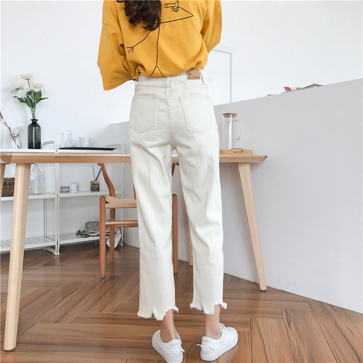Damen Weit geschnittene Jeans mit Fransenabschlüssen Drune