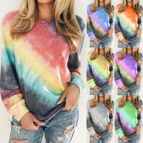 Damen Oversize Tie-Dye Sweatshirt mit Rundhalsausschnitt und weichem Fleece-Futter Drune