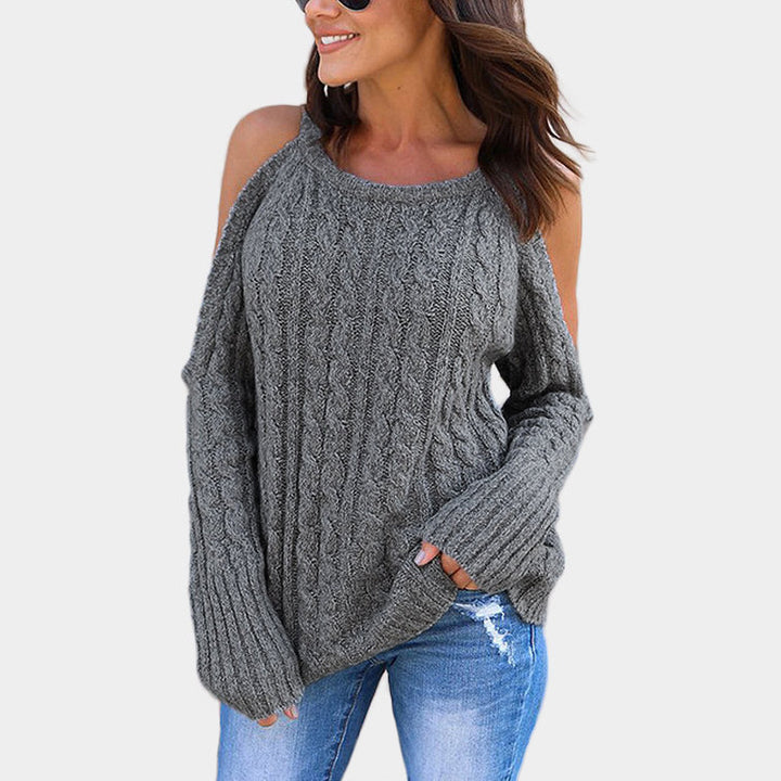 Damen Grobstrickpullover mit offenem Schulterdesign und lockerem Schnitt Drune