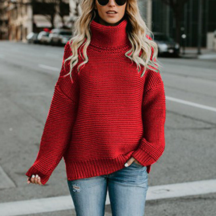 Damen Grobstrickpullover mit hohem Kragen und lässigem Schnitt Drune
