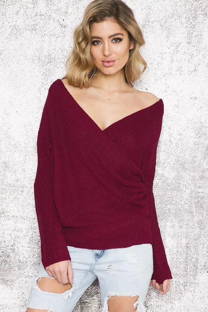 Damen Wickelpullover mit tiefem V-Ausschnitt und lässiger Passform Drune