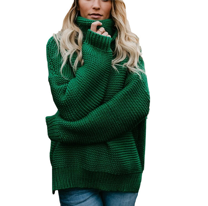 Damen GrobstrickPullover mit hohem Kragen und lässiger Silhouette Drune