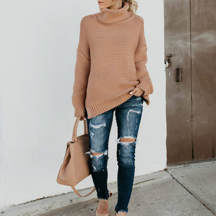 Damen GrobstrickPullover mit hohem Kragen und lässiger Silhouette Drune