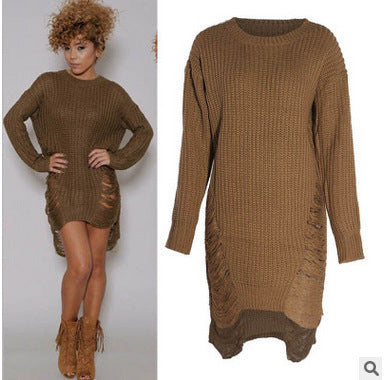 Damen Strickkleid mit ausgefallenem Cut-Out-Design und langer Ärmelpartie Drune