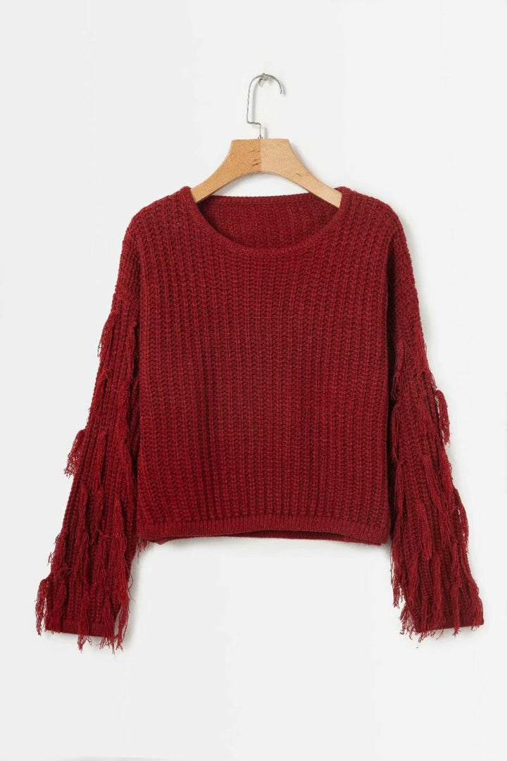 Damen Grobstrickpullover mit fransigen Ärmeln Drune