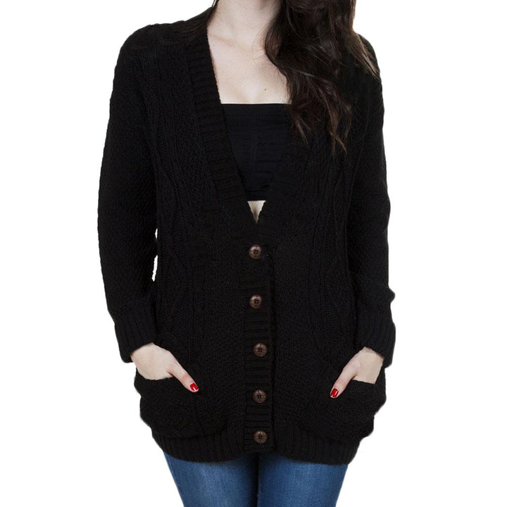 Damen Grobstrick Cardigan mit Knopfverschluss und praktischen Taschen Drune