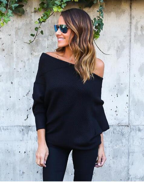 Damen Off-Shoulder Strickpullover mit lässigem Schnitt und Rippstruktur Drune