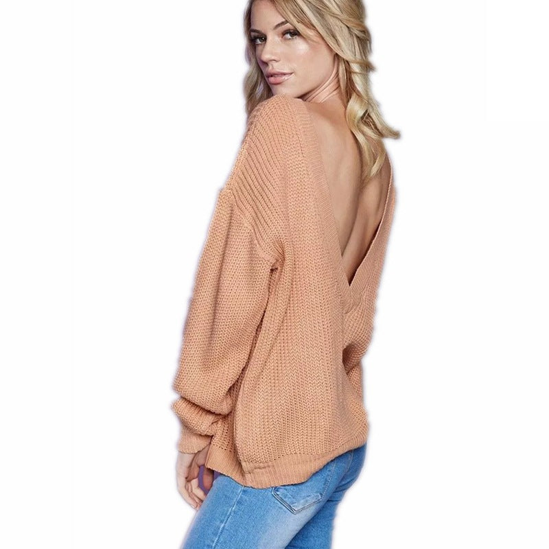 Damen Grobstrickpullover mit tiefem V-Ausschnitt und lässigem Schnitt Drune