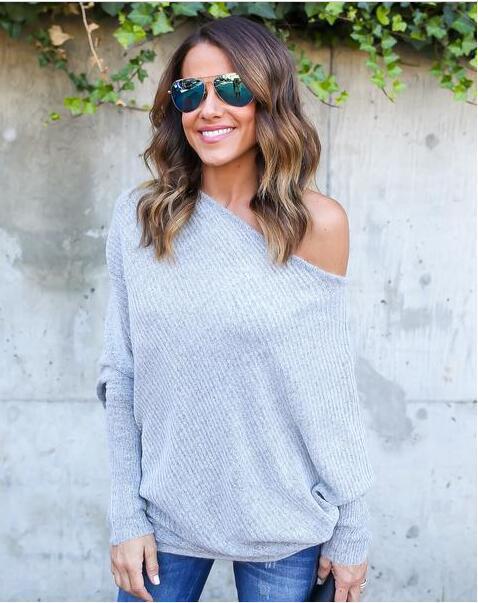 Damen Off-Shoulder Strickpullover mit lässigem Schnitt und Rippstruktur Drune