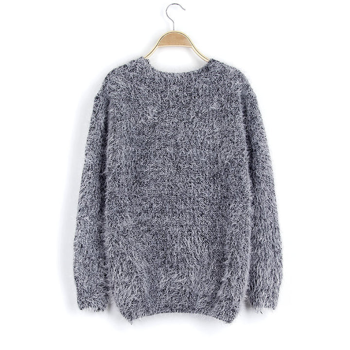 Damen Flauschiger Pullover mit strukturiertem Design und Rundhalsausschnitt Drune